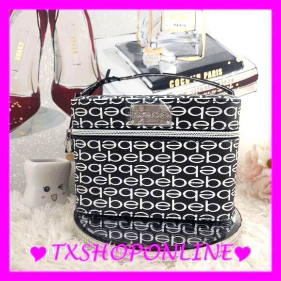 ❣️❣️ {Bebe} Faux Leather Logo Cosmetics Carryall Zip Traincase 💄💄 - Picture 1 of 5